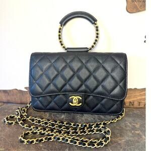 Chanel Black Caviar Circle Handle Crossbody Bag WOC Series GHW Authentic CoA